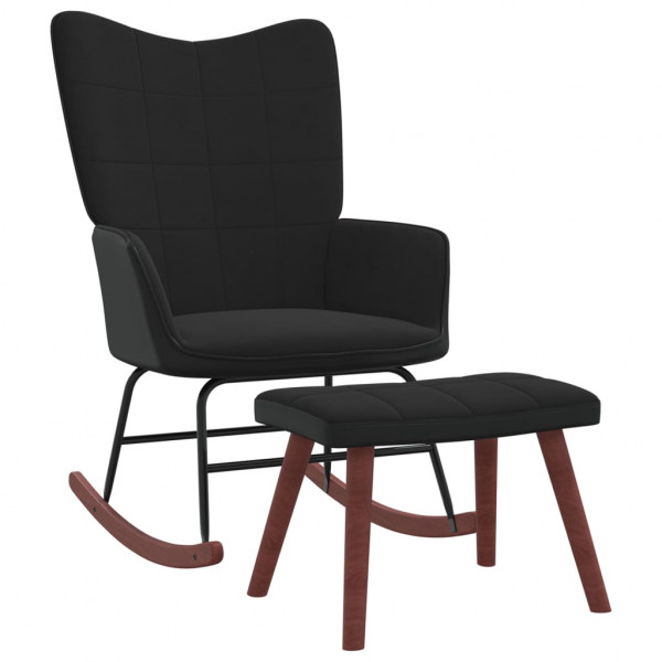 Cadeira de balanço com veludo e apoio para os pés em PVC preto D