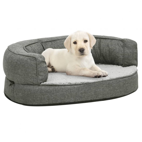 Colchón de cama de perro ergonómico aspecto lino gris 60x42cm D
