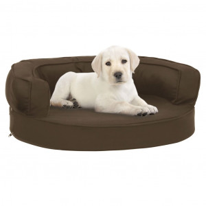 Colchón de cama de perro ergonómico aspecto lino marrón 60x42cm D