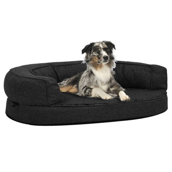 Colchão de cama de cão ergonômico aspecto linho preto 75x53cm D