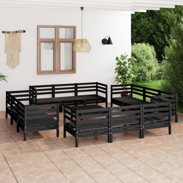 Juego de muebles de jardín 13 pzas madera de pino maciza negro Juego de muebles de jardín 13 pzas madera de pino maciza negro D