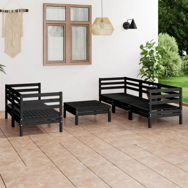 Conjunto de móveis de jardim 6 peças em madeira de pinho maciça preta D