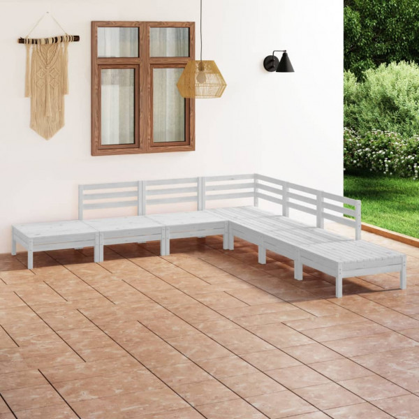 Juego de muebles de jardín 7 piezas madera maciza pino blanco Juego de muebles de jardín 7 piezas madera maciza pino blanco D