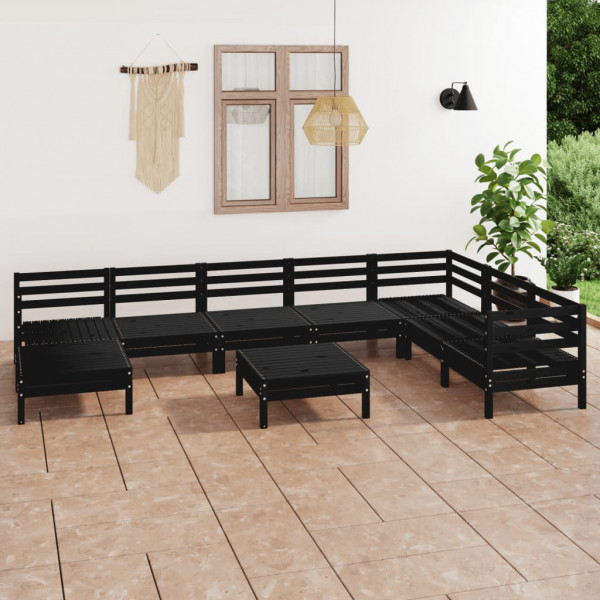 Juego de muebles de jardín 9 pzas madera de pino maciza negro D