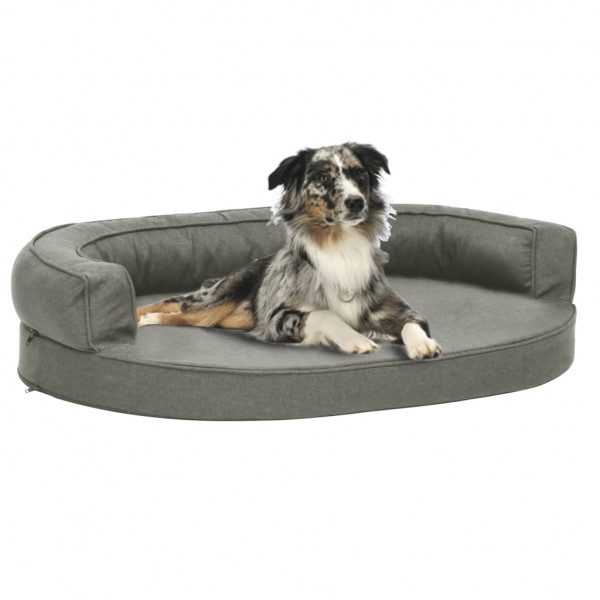 Colchón de cama de perro ergonómico aspecto lino gris 75x53 cm D