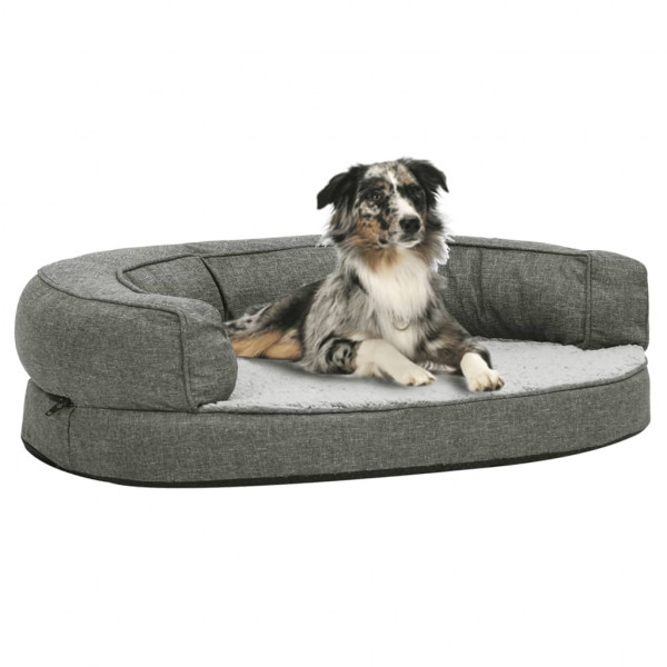 Colchón de cama de perro ergonómico aspecto lino gris 75x53 cm D