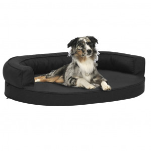 Colchón de cama de perro ergonómico aspecto lino negro 75x53cm D