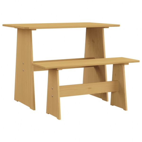 Mesa de comedor con banco de madera maciza marrón miel D