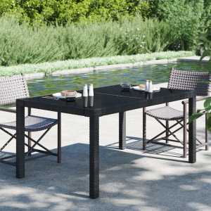 Mesa jardín vidrio templado ratán sintético 150x90x75 cm negro D