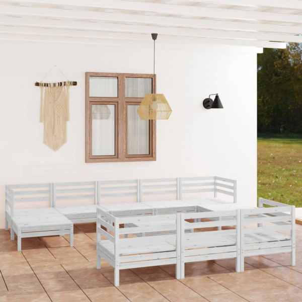 Conjunto de móveis de jardim com 11 peças em madeira maciça de pinho branco D
