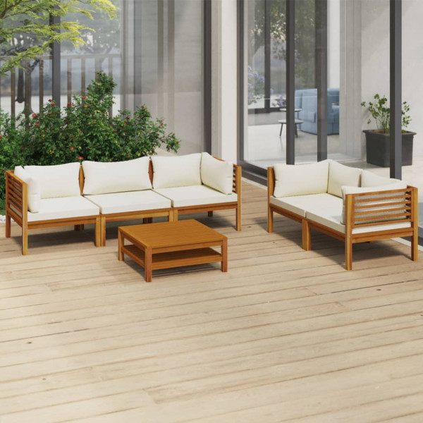 Mobiliário de jardim 6 almofadas madeira maciça de acácia D
