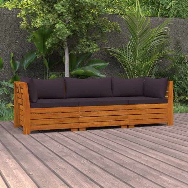 Sofá de jardín de 3 plazas con cojines madera maciza de acacia Sofá de jardín de 3 plazas con cojines madera maciza de acacia D
