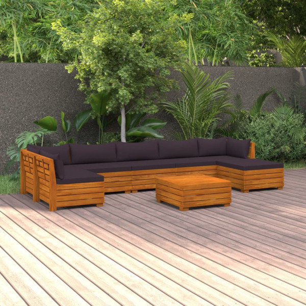 Muebles de jardín 8 piezas con cojines madera maciza de acacia D