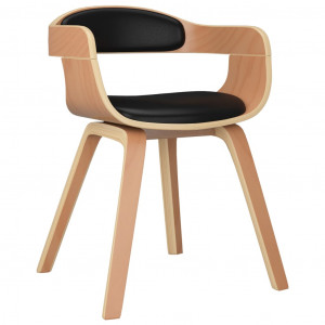 Silla de comedor de cuero sintético y madera curvada negro D