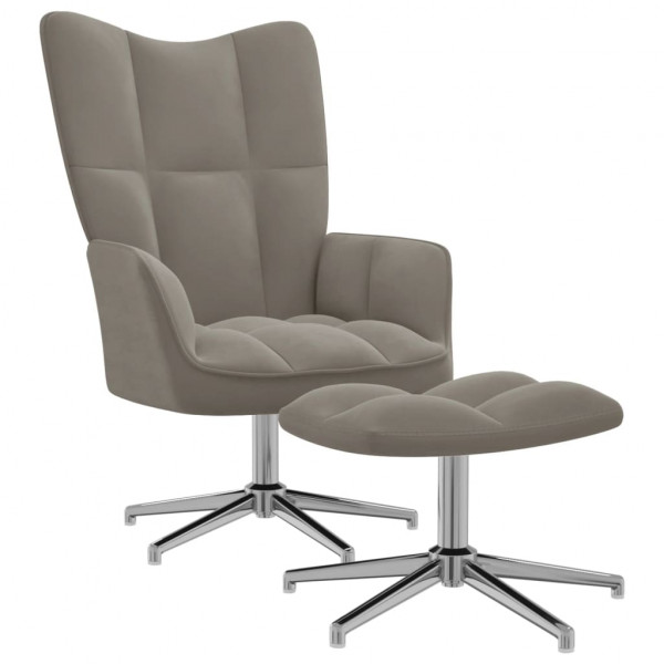 Cadeira de relaxamento em veludo cinza claro com apoio para pés D