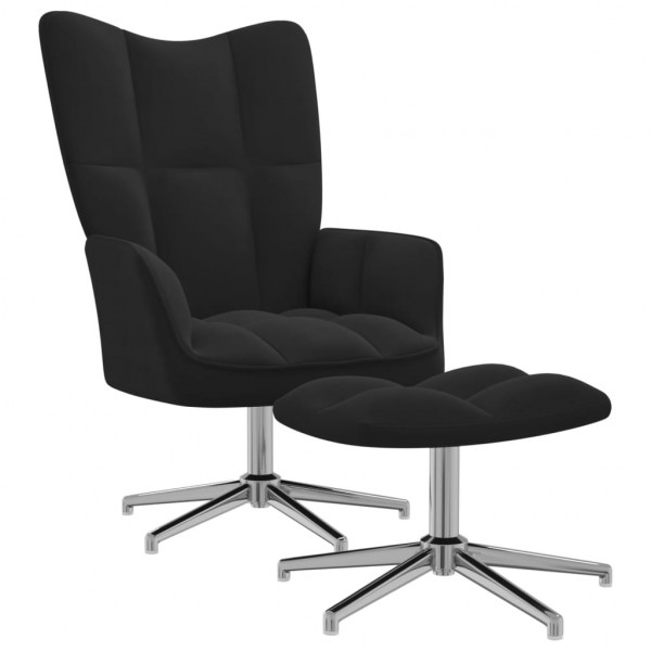 Silla de relajación con reposapiés terciopelo negro Silla de relajación con reposapiés terciopelo negro D