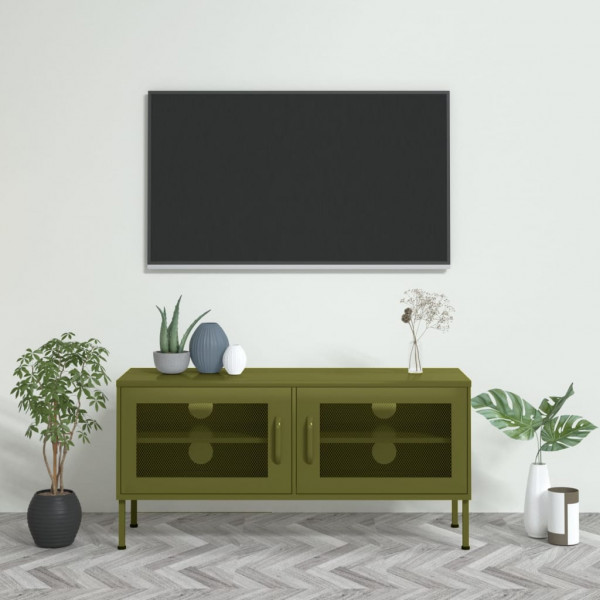 Mueble de TV verde oliva 105x35x50 cm acero D