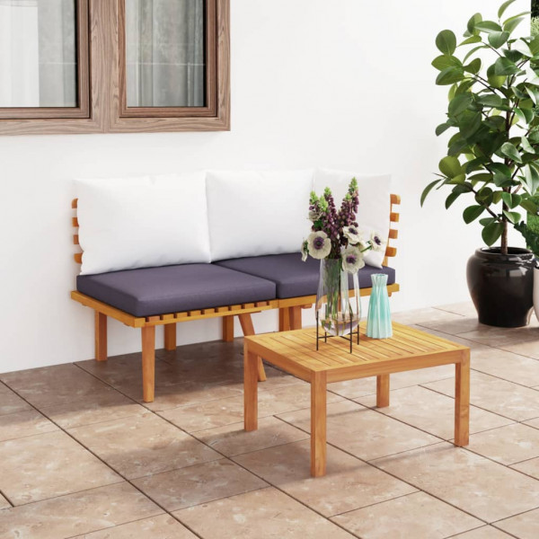 Set de mobiliário de jardim 2 pessoas com almofadas madeira maciça de acacia D