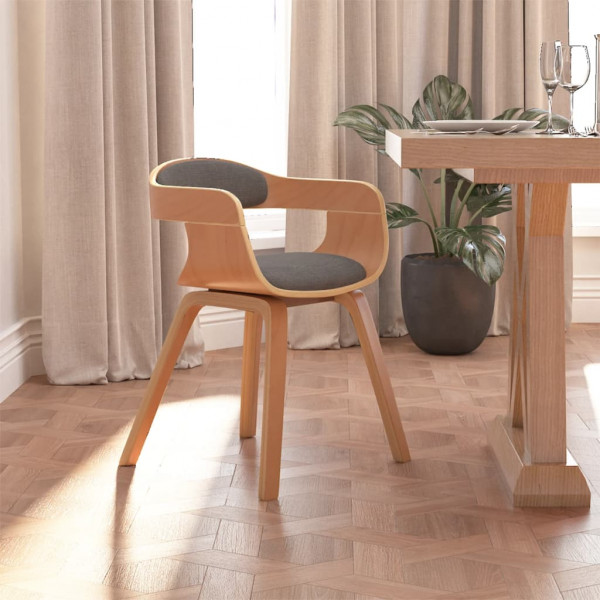 Cadeira de jantar madeira curva e tecido cinza claro D
