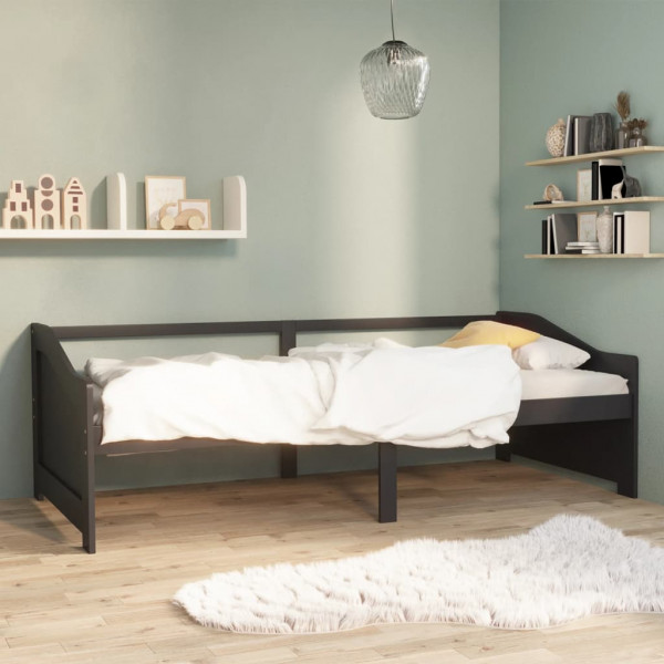 Sofá cama 3 plazas madera maciza pino gris oscuro 90x200 cm D