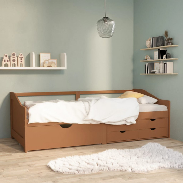 Sofá cama 3 plazas cajones pino macizo marrón miel 90x200 cm D