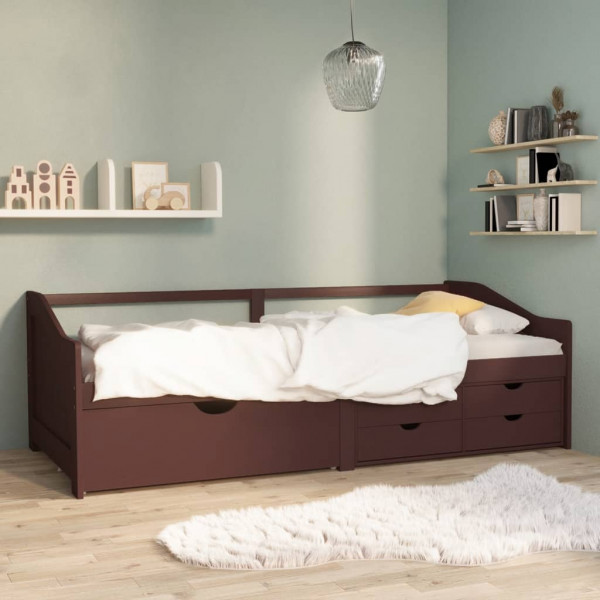 Sofá cama 3 lugares caixotes pinho maciço marrom escuro 90x200 cm D