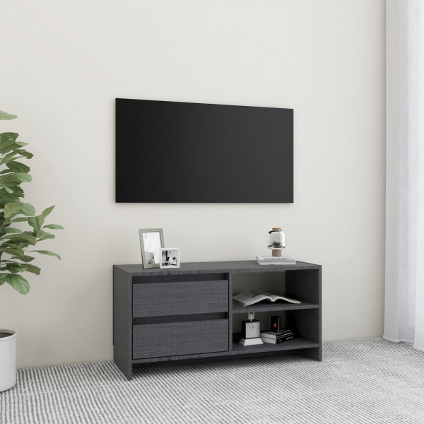 Mueble para TV de madera maciza de pino gris 80x31x39 cm D