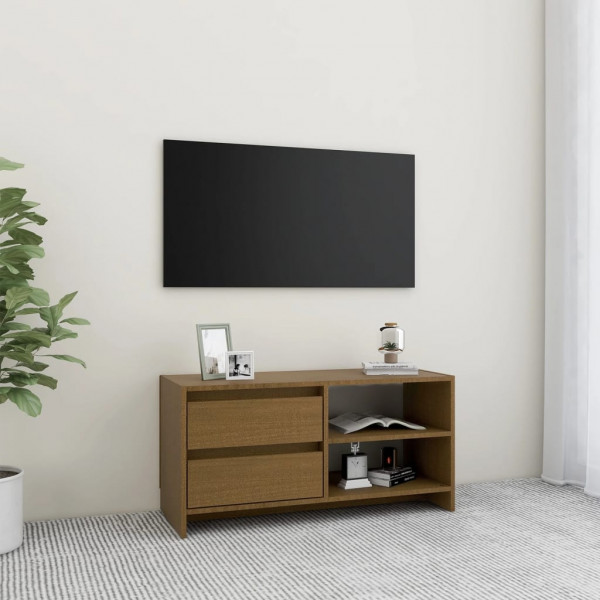 Mueble para TV de madera maciza pino marrón miel 80x31x39 cm D