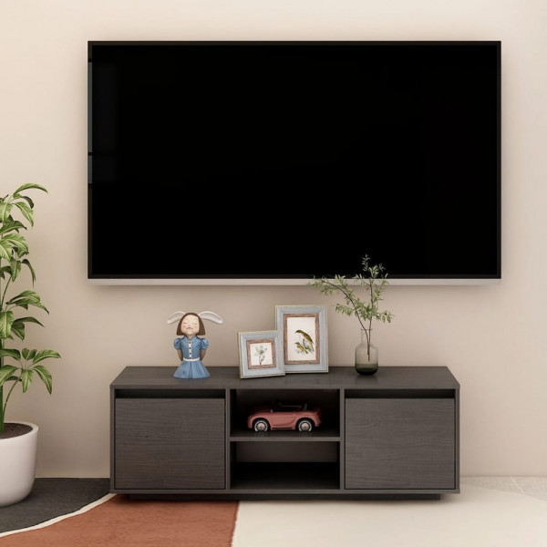 Mueble de TV madera maciza de pino gris 110x30x40 cm D