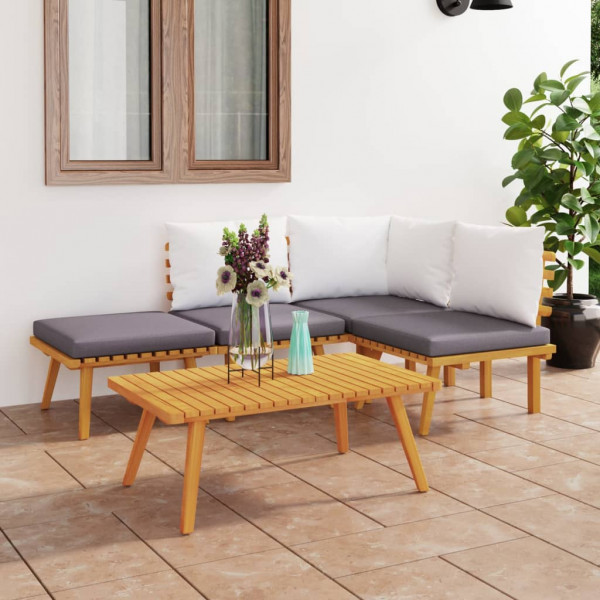 Muebles de jardín 5 piezas con cojines madera maciza de acacia D