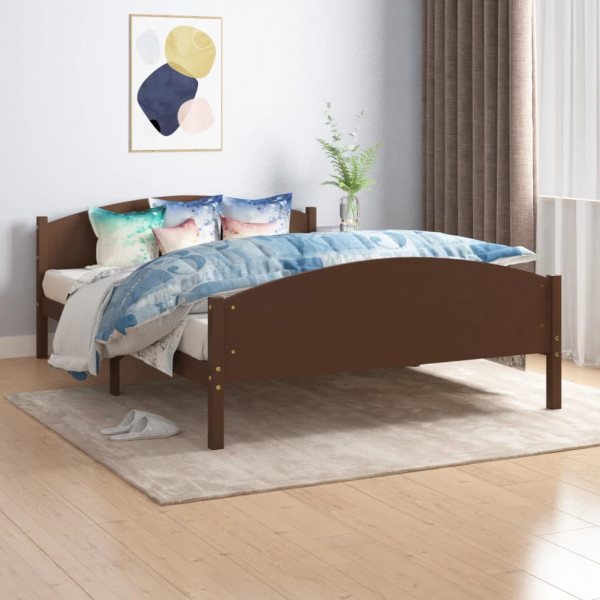 Estrutura de cama em madeira de pinho maciça castanho escuro 140x200 cm D