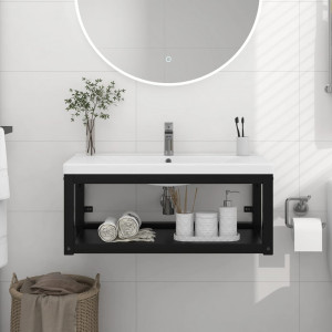 Estructura de lavabo suspendido hierro negro 79x38x31 cm D