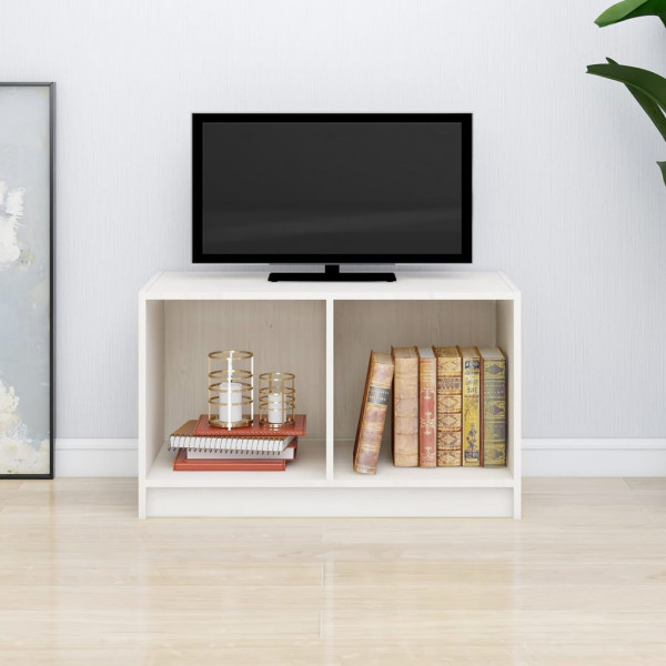 Mueble de TV de madera maciza de pino blanco 70x33x42 cm D