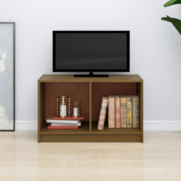 Mueble de TV de madera maciza de pino marrón miel 70x33x42 cm D