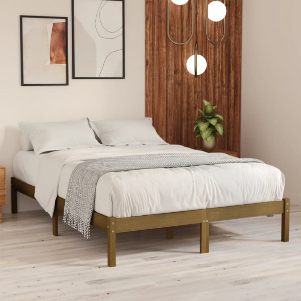 Estrutura de cama de casal em madeira maciça castanho mel 120x190 cm D