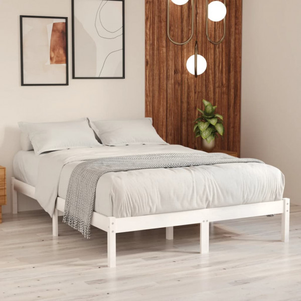 Estructura de cama de madera maciza blanca 135x190 cm D