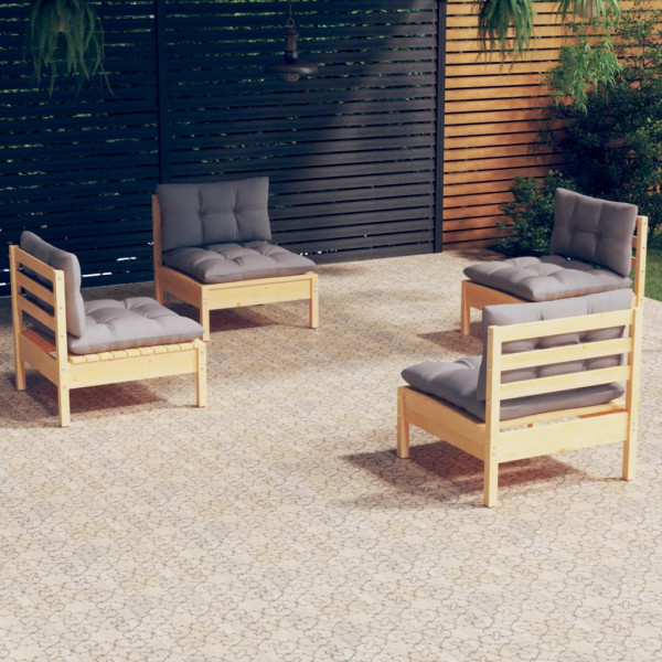Conjunto de móveis de jardim de 4 peças com almofadas em madeira de pinho cinza D