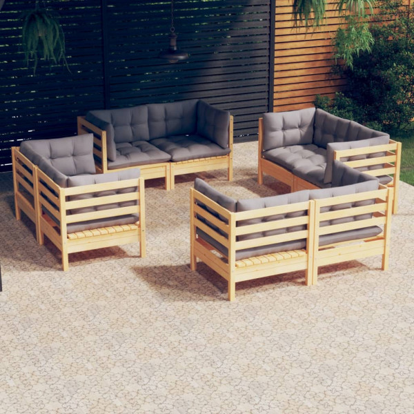 Conjunto de móveis de jardim 8 peças e almofadas madeira de pinho D