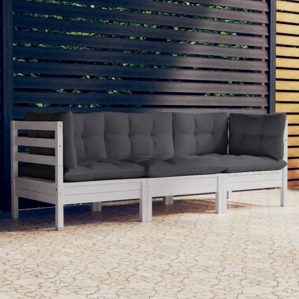 Sofá de jardim de 3 lugares com almofadas madeira de pinho cinza de antrasita D