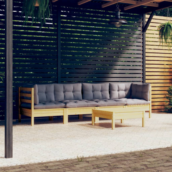 Juego de muebles de jardín 5 pzas y cojines madera maciza pino Juego de muebles de jardín 5 pzas y cojines madera maciza pino D