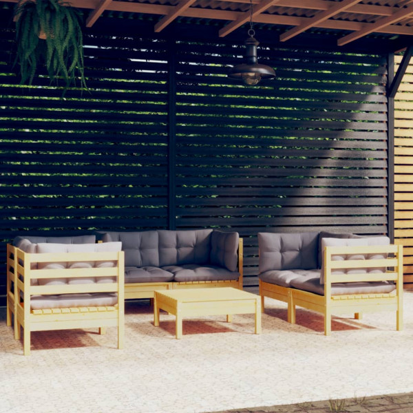 Jogos de mobiliário de jardim 7 peças e almofadas madeira maciça pinheiro D