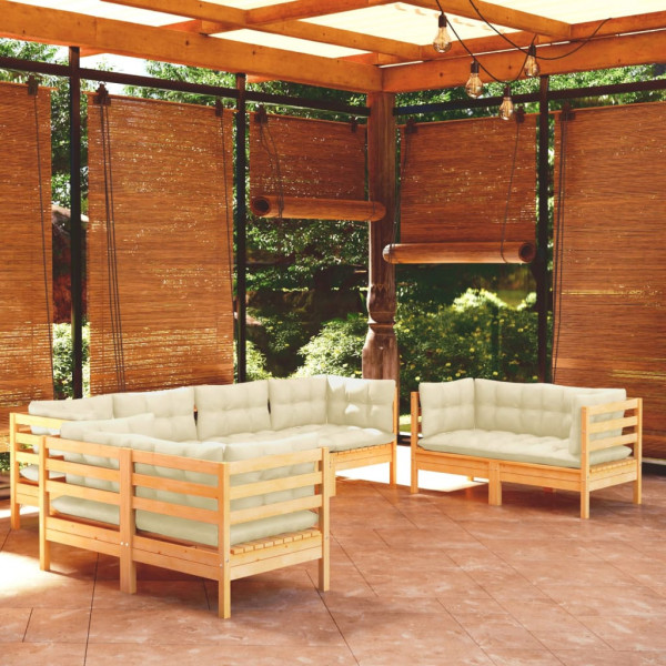Mobiliário de jardim 8 peças almofadas madeira maciça de pinho D