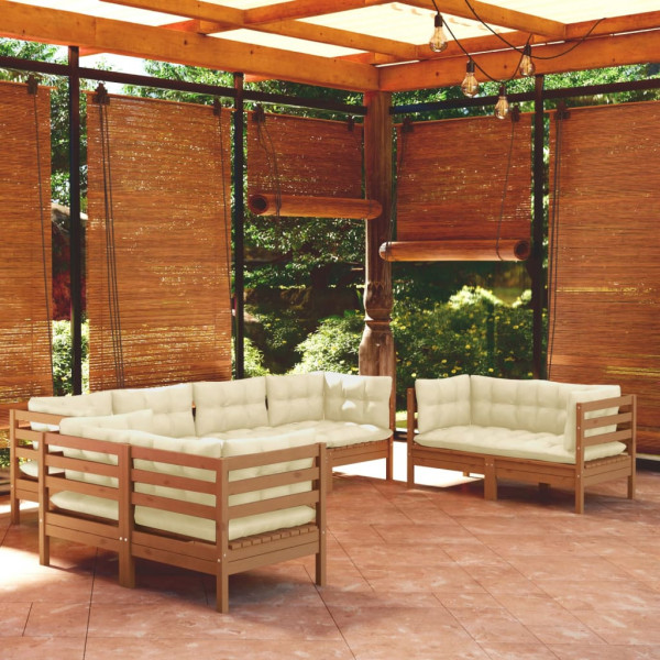 Mobiliário de jardim 8 peças almofadas madeira maciça de pinho D