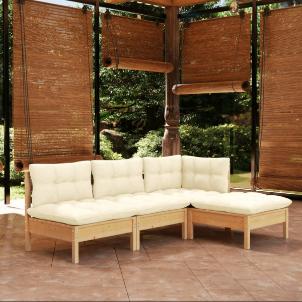 Muebles de jardín 4 piezas cojines madera de pino color crema D
