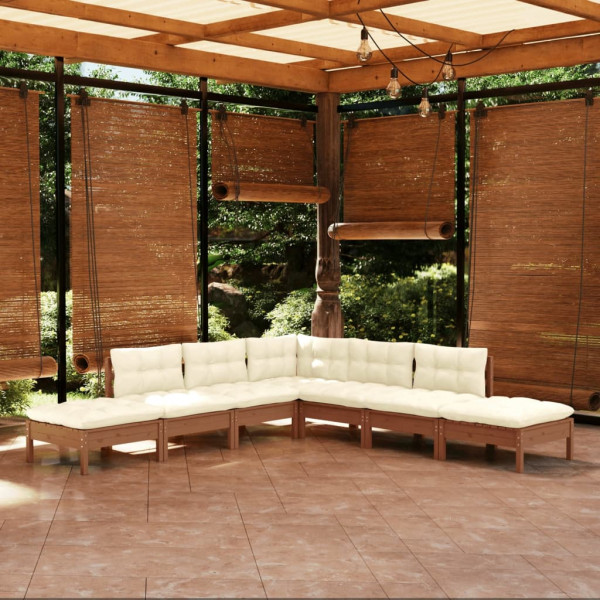 Muebles de jardín 7 pzas y cojines madera de pino marrón miel Muebles de jardín 7 pzas y cojines madera de pino marrón miel D
