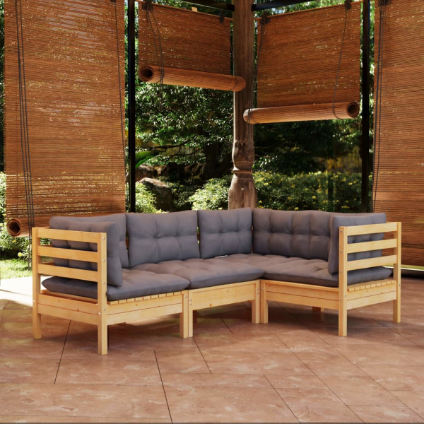 Conjunto de móveis de jardim 4 peças e almofadas em madeira de pinho D