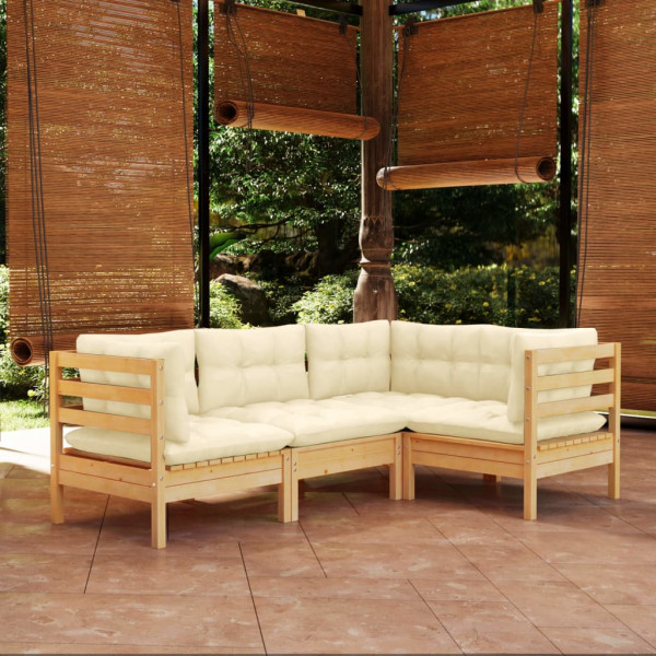 Muebles de jardín 4 piezas con cojines madera de pino crema D