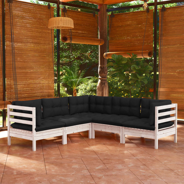 Muebles de jardín 5 pzas con cojines blanco madera maciza pino D