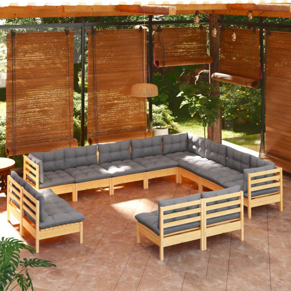 Conjunto de móveis de jardim com 12 peças e almofadas em madeira maciça de pinho D