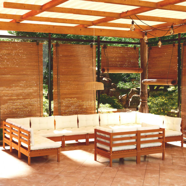 Móveis de jardim 12 peças e almofadas em madeira de pinho castanho mel D
